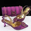 Purple rhinestone pointed toe pumps and matching evening clutch bag set for gala - Fuschia