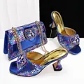 Blue colorful polka dot square toe heels and matching evening bag with rhinestones - Blue