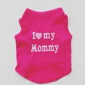 Comfortable pink polyester pet vest for small dogs featuring 'I Love My Mommy' print design - XS / Mama Heart Style / Rose Red
