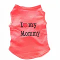 Coral pink polyester pet dog vest featuring black 'I Love My Mommy' heart print design - XS / Mama Heart Style / Orange Red