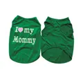 Green pet dog polyester vest with 'I love my Mommy' print, featuring front and back view. - XS / Mama Heart Style / Green