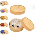 Glitter dumpling squishy toys in cute mini steamer boxes, multiple colors. - Glitter Dumpling Squishy / With Steamer Box / Silver White