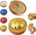 Detailed macro shot of glitter dumpling squishy toys showing elastic texture - Glitter Dumpling Squishy / With Steamer Box / Yellow