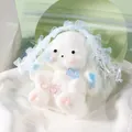 Adorable white puppy TPR squishy toy with blue lace headband for stress relief use - Lolita Lop-eared Rabbit (Blue)