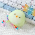 Kawaii yellow chick stress relief squishy toy in clear packaging with colorful beads - Little Sparrow (Green)