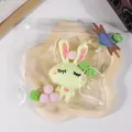 Cute light green rabbit squeeze toy in transparent bag with colorful pom-poms - Long-eared Rabbit (Yellow)