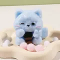 Cute blue cat TPR squishy toy with fluffy texture holding a coffee cup for stress relief - Peace Sign Cat Squishy (Blue)