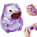 Lila glitzerndes Capybara-Quetschspielzeug, weiches Sinnesspielzeug zum Stressabbau - Wasserschwein-Stil / Lila