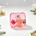 Pink square Christmas squishy stress relief toy with gingerbread man and snowman inside - OPP Bag / Christmas Pink