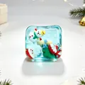 Festive Christmas themed squishy cube toy featuring snowman and Santa Claus miniatures - OPP Bag / Christmas Blue