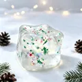 Clear square squishy toy with Christmas red and green star glitter in snow scene - Greenery Christmas (Star Glitter) / OPP Bag