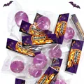 Lichtgevend paars Halloween squishy stressspeelgoed met decoratieve pompoenkaart - 5.5cm Moutsuiker Headerkaart Verpakking / Paarse Vleermuis