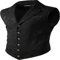 Men's vintage Gothic black vest with embossed damask pattern and metallic buttons - S / Tops / Black