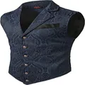 Elegant vintage men's navy blue paisley jacquard gothic medieval costume waistcoat - S / Tops / Navy Blue