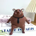 Brown wild boar TPR sand-filled squishy toy with black necktie for stress relief and fun - 14x14cm / Boar