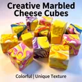 Detailed view showing the vibrant colorful marbled texture on PU slow rebound squishy toy - 7cm Colorful Large Cheese Block / OPP Bag