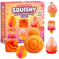 Close-up of 6-pack colorful maltose squishy stress relief toys including retail box - Orange Party Style / Set of 6 / Orange
