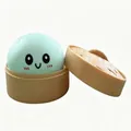 Süßes hellblaues Brötchen-Squishy-Spielzeug mit einem mini braunen Dämpfkorb für Stressabbau - Ausdrucksstil Mehlbrötchen [Grün] Mit Dämpfer