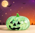 Decorative green glitter Jack-o'-lantern squishy toy for Halloween stress relief and fun - Pumpkin Green