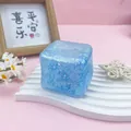 Jouet anti-stress cube d'eau bleu pailleté pour jeu sensoriel - Bleu Glacé