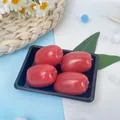 Gros plan de quatre jouets spongieux en forme de fruits rouges dans un plateau noir - Lot de 4 / Datte rouge