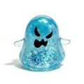 Vista detallada de un juguete antiestrés con forma de fantasma azul brillante de Halloween - Fantasma del Diablo / Azul