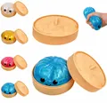 Grande squishy baozi blu glitterato 8,5 cm con cestino per vapore marrone antistress - Stile Pectina (Rimbalzo Rapido) / 8.5CM (Con Vaporiera) / Blu