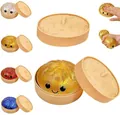 Gioco antistress panino al vapore glitterato oro con mini cestino vapore in plastica, 8,5 cm - Stile Pectina (Rimbalzo Rapido) / 8.5CM (Con Vaporiera) / Oro