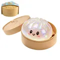 Giocattolo antistress a forma di panino al vapore glitterato da 8,5 cm con cestello - Stile Maltosio (Rimbalzo Lento) / 8.5CM (Con Vaporiera) / Bianco Trasparente