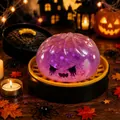 Κοντινό πλάνο μωβ διαφανούς παιχνιδιού squishy Halloween με τρομακτικό πρόσωπο φαντάσματος - Ψωμάκι Φάντασμα Μωβ Halloween 5,5cm