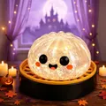 Lichtgevend Halloween pompoen squishy speelgoed met kleurrijke glitters en schattig gezicht - Wit Glitter Glimlachpakket met Stomer / 6.50cm / Wit
