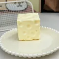 Jouet squishy anti-stress en forme de cube de fromage suisse réaliste, jaune crème - Fromage Vaseline / 5cm