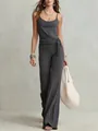 Elegante set grigio a due pezzi con canotta e pantaloni a gamba larga a vita alta - Grigio