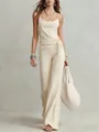 Elegante set beige due pezzi con top a canotta e pantaloni a vita alta a gamba larga - Albicocca