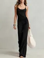 Elegante set canotta nera senza maniche e pantaloni a gamba larga a vita alta donna - XS / Top e Pantaloni / Nero