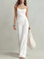 Elegante completo bianco due pezzi con top senza maniche e pantaloni a gamba larga a vita alta - XS / Top e Pantaloni / Bianco