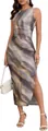 Elegantes ärmelloses figurbetontes Midikleid mit Marmor-Tie-Dye-Muster und Schlitz - S / Kleider / Graphit