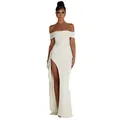 Elegante vestido de noche blanco con hombros descubiertos, abertura alta y diseño entallado - S / Vestidos / Blanco