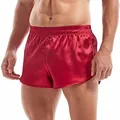 Detailansicht der roten Satin-Boxershorts für Herren mit Seitenschlitz - S / Unterteile / Rot