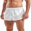 Weiße Satin-Seiden-Boxershorts für Männer mit sexy Seitenschlitz und Gummizug - Weiß