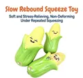 Close-up detail of three cute corn-shaped slow rebound squishy toys for stress relief - Corn