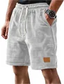 Detailed close-up of the white waffle knit texture on men's casual drawstring shorts - M / Bottoms / White