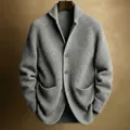 Elegant grey shawl collar knitted cardigan with premium three-button detail and texture - 3XL / Tops / Gray