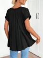 Elegant rear view of a black short sleeve blouse featuring unique pleated back detail design - S / Tops / Black