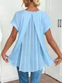 Detail of light blue short sleeve top featuring an elegant pleated chiffon back design - S / Tops / Sky Blue