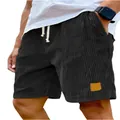 Detailweergave van de zwarte corduroy casual short voor heren met trekkoord en textuur - Zwart