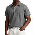 Polo vintage gris pour homme à manches courtes avec texture délavée et col classique. - S / Gris