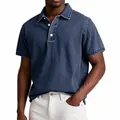 Polo rétro chic en jean bleu pour homme à manches courtes avec des boutons blancs - S / Bleu marine