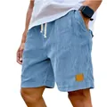 Pantalones cortos vintage de pana azul claro para hombre con cordón y detalle de parche - S / Azul cielo