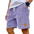 Pantalones cortos de pana morada vintage para hombre con cordón ajustable suave - S / Púrpura